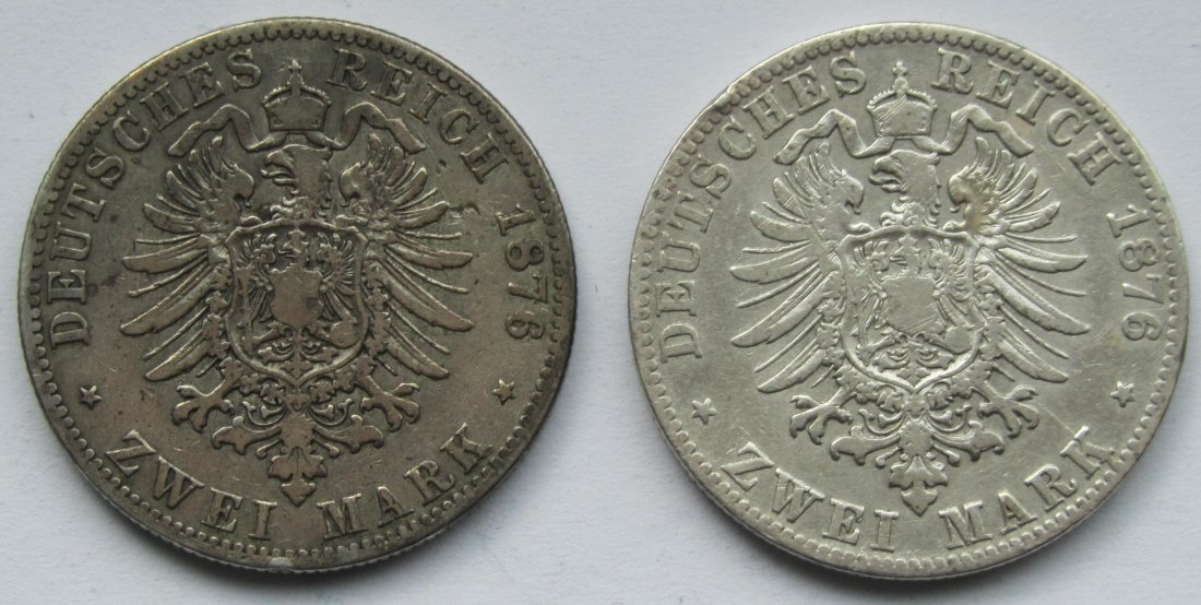  Kaiserreich: Preußen, 2 Mark Wilhelm I. (Jaeger 96), 2 Stück (1876 A + 1876 C)   