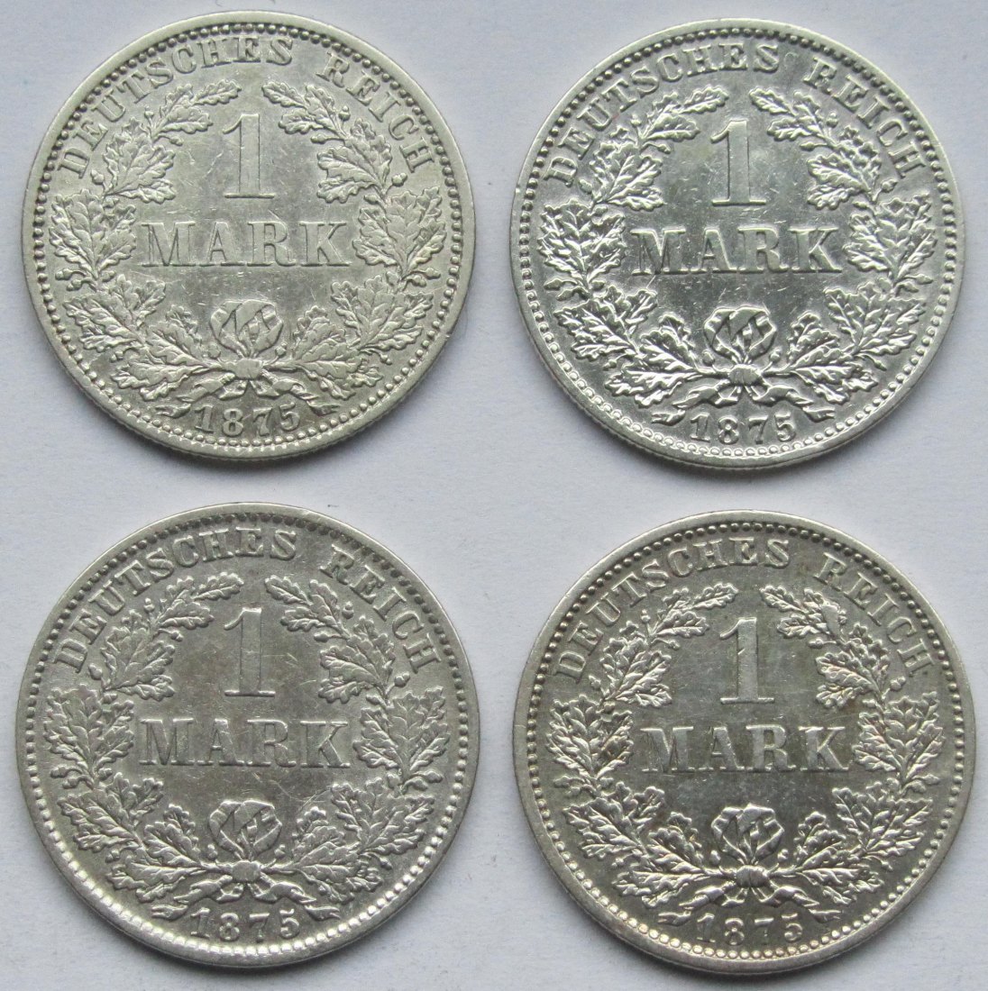  Kaiserreich: 4 x 1 Mark 1875, bessere Erhaltungen   