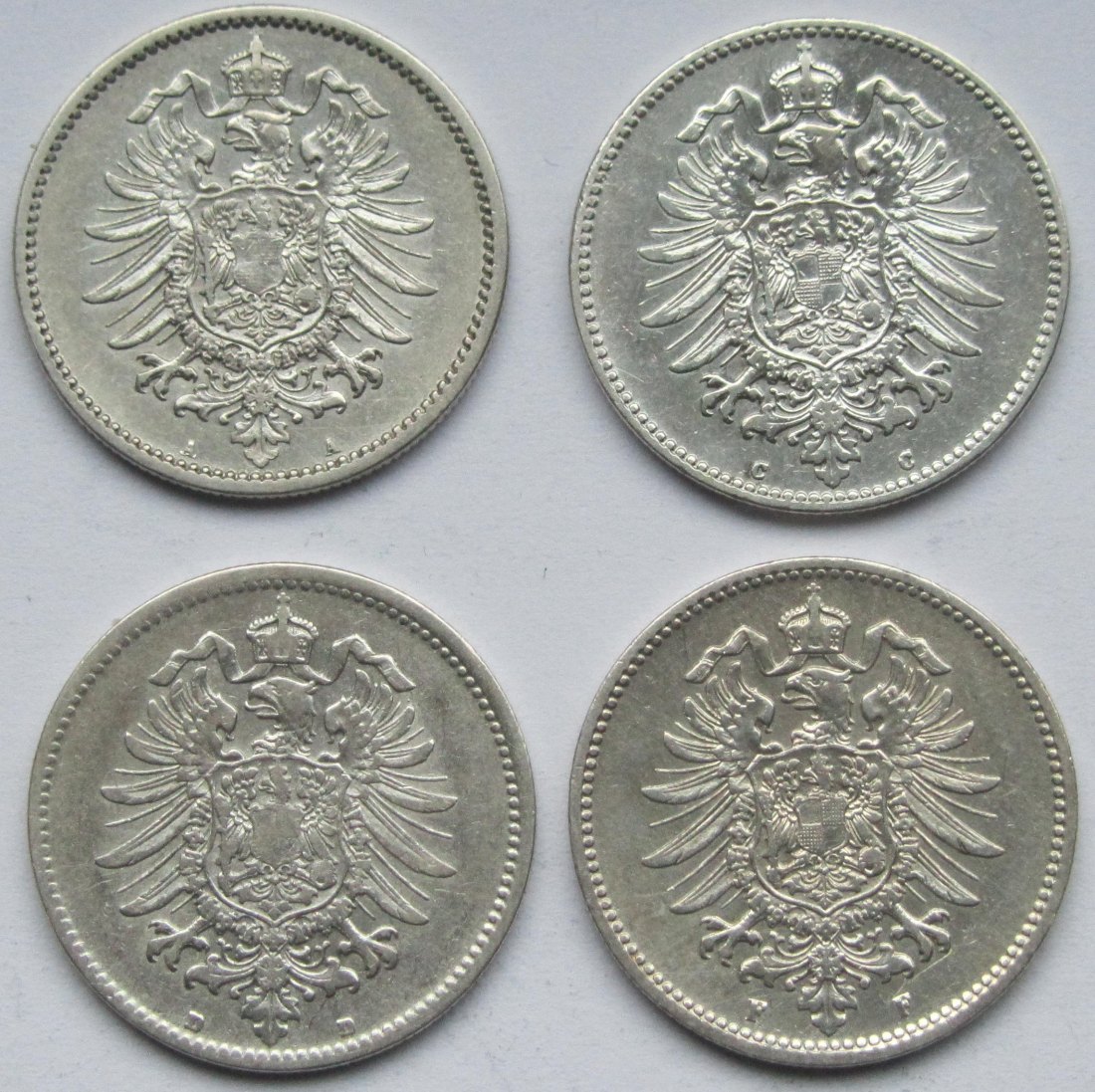  Kaiserreich: 4 x 1 Mark 1875, bessere Erhaltungen   