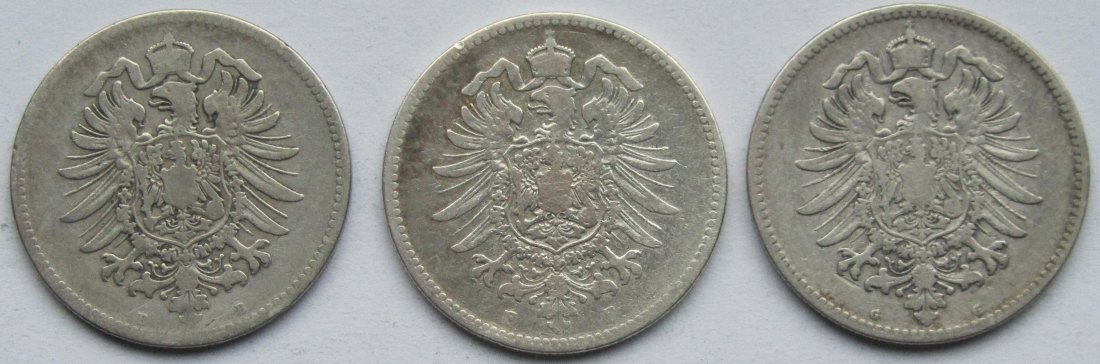  Kaiserreich: 1 Mark 1873 B + 1873 F + 1878 G   