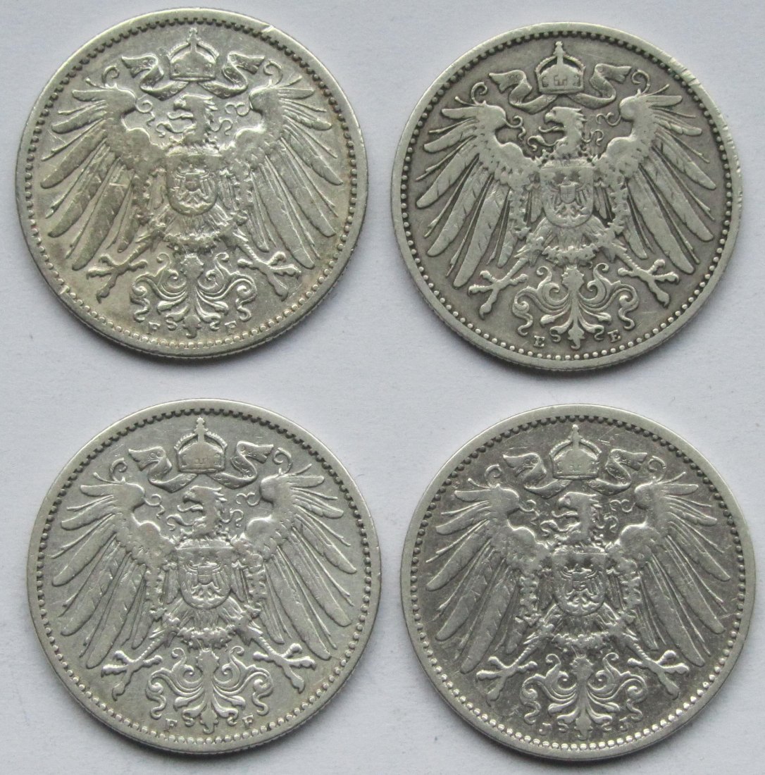  Kaiserreich: 1 Mark 1892 F + 1893 E + 1893 F + 1893 J   