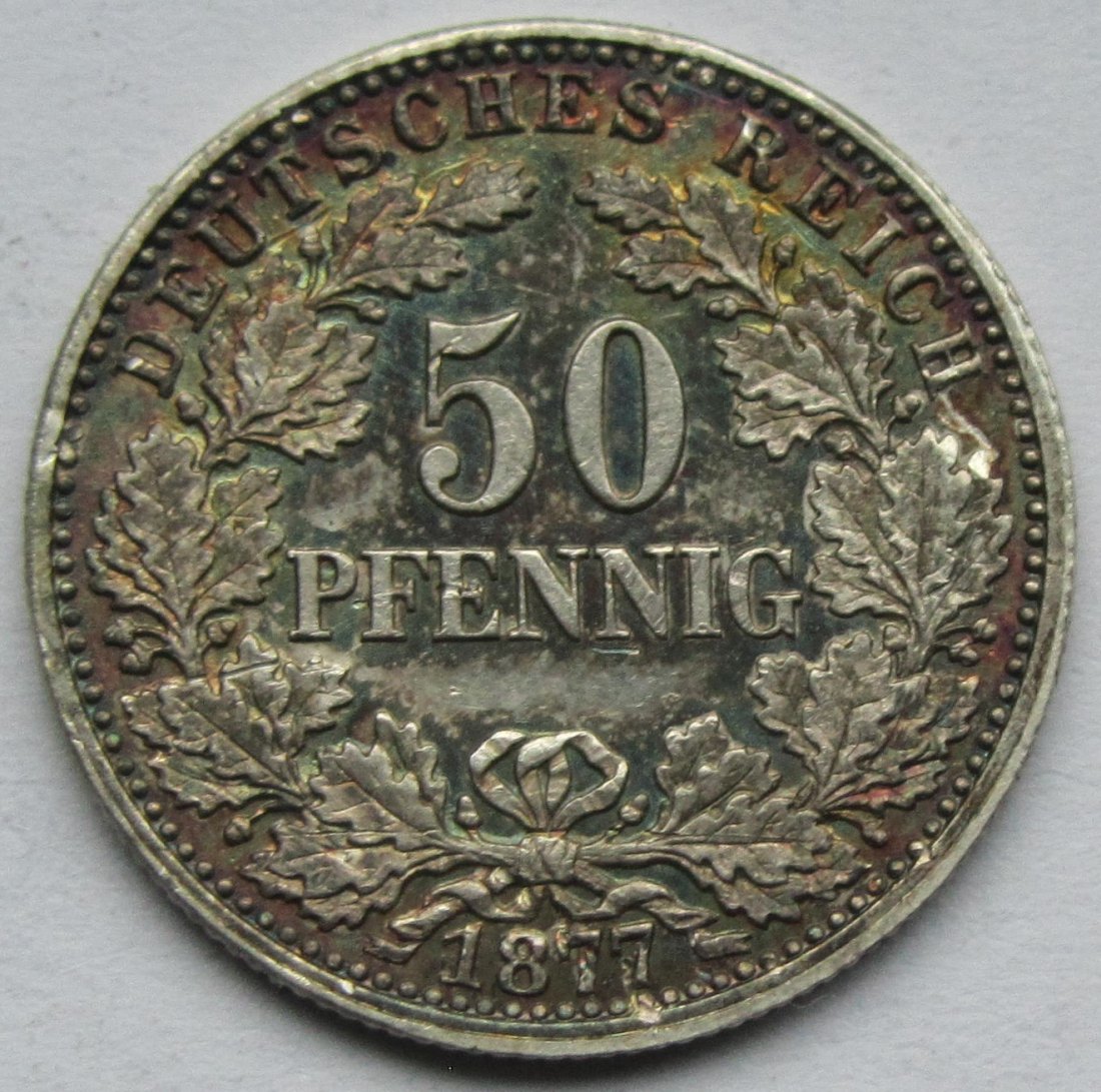  Kaiserreich: 50 Pfennig 1877 H, Top-Erhaltung   