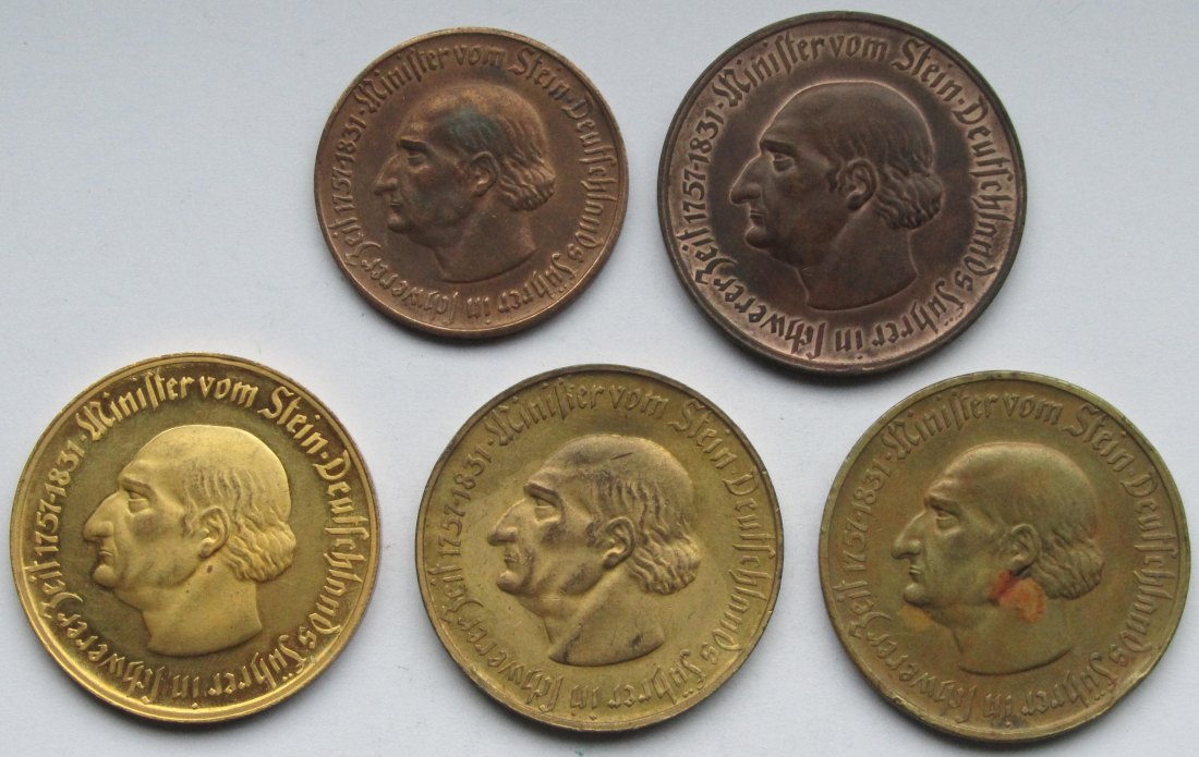  Notgeld: Lot aus fünf Notmünzen Westfalen   
