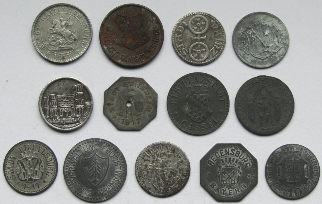  Notgeld: Lot aus 13 verschiedenen Notmünzen   