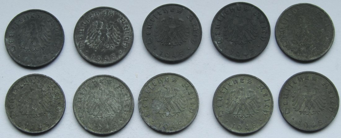  Alliierte Besatzung: 10 x 10 Pfennig 1945 F   