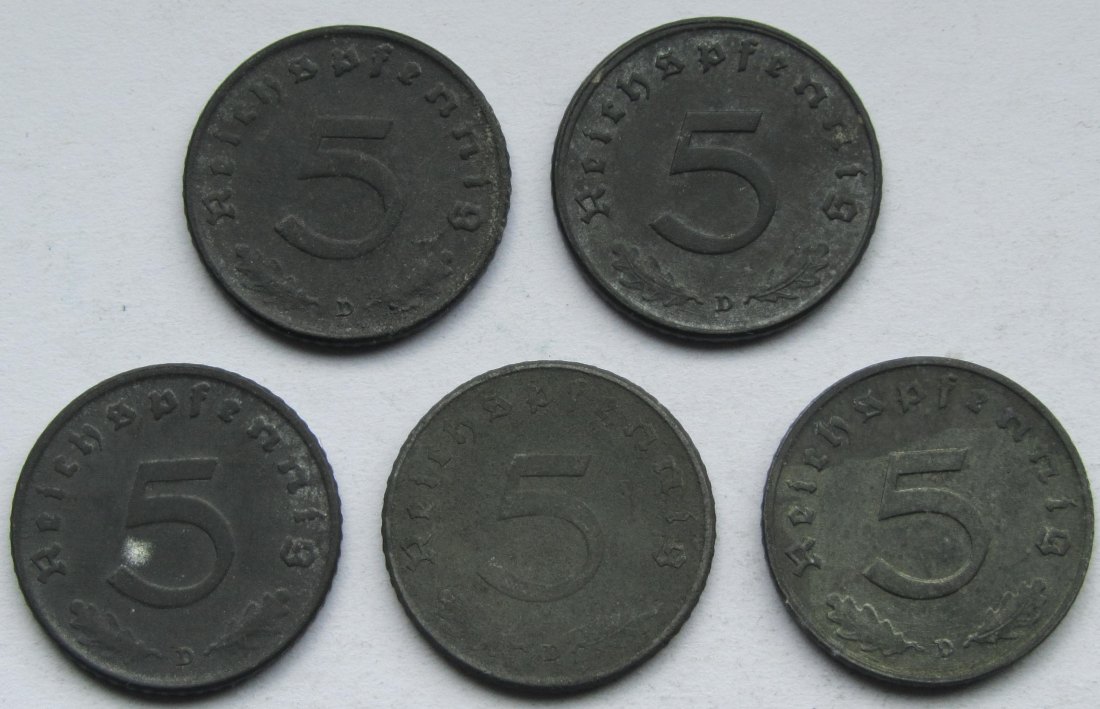  Alliierte Besatzung: 5 x 5 Pfennig 1947 D   