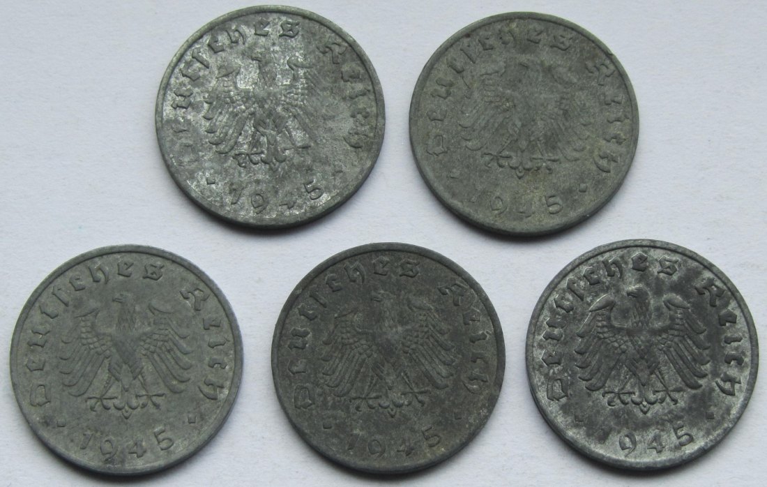  Alliierte Besatzung: 5 x 1 Pfennig 1945 F   