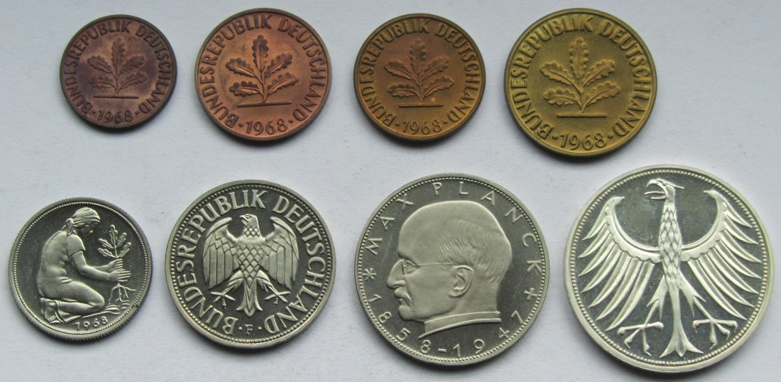  Deutschland: Kursmünzensatz 1968 F (lose)   