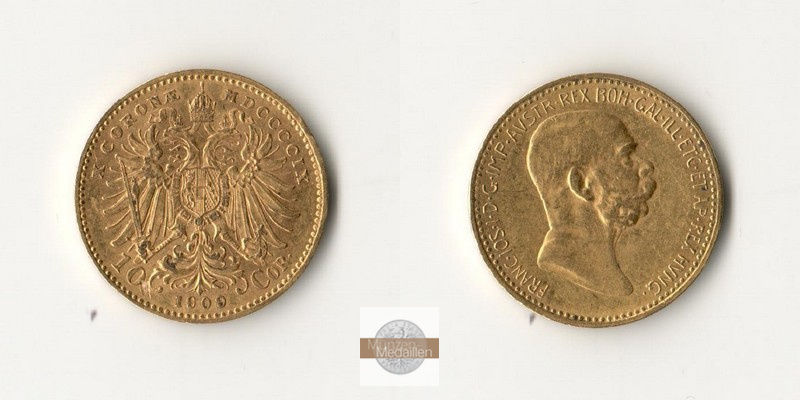 Österreich MM-Frankfurt Feingold: 3,38g 10 Kronen 1909 