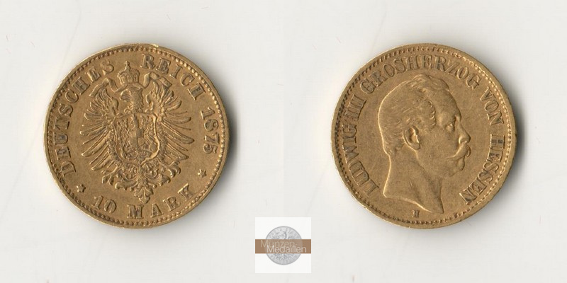 Deutsches Kaiserreich - Hessen MM-Frankfurt Feingold: 3,58g Ludwig III. 10 Mark 1875 H 