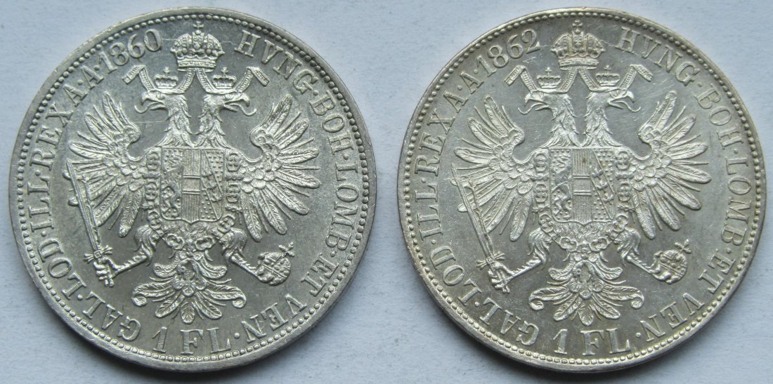  Österreich: 1 Florin 1860 + 1862, Top-Erhaltung   