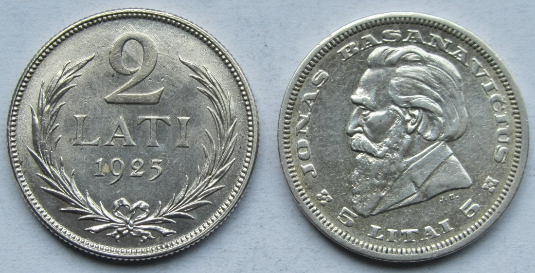  Lettland/Litauen: Lot aus zwei Silbermünzen, zusammen 15,1 g Feinsilber   