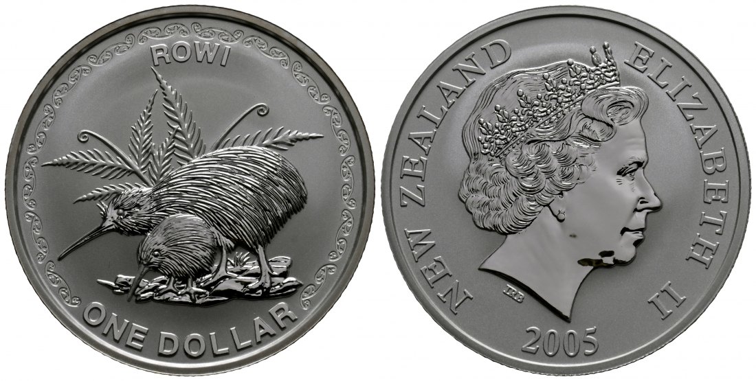 PEUS 1817 Neuseeland 31,1 g Feinsilber. Kiwi Nur 5.000 Exemplare Dollar SILBER Unze 2005 Uncirculated (Kapsel)