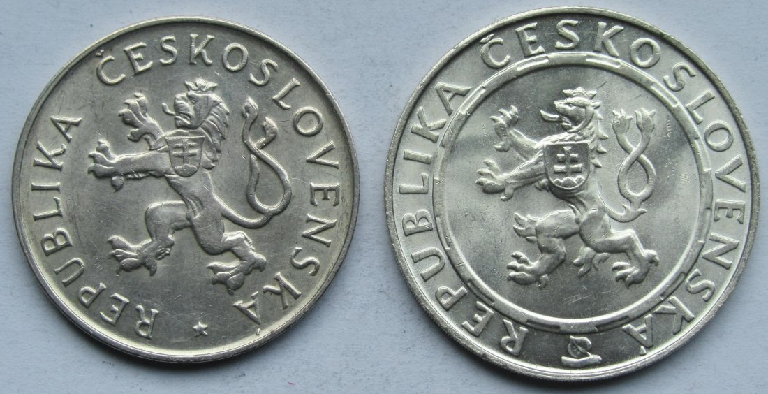  Tschechoslowakei: Lot aus zwei Silbermünzen, zusammen 39,6 g Feinsilber   