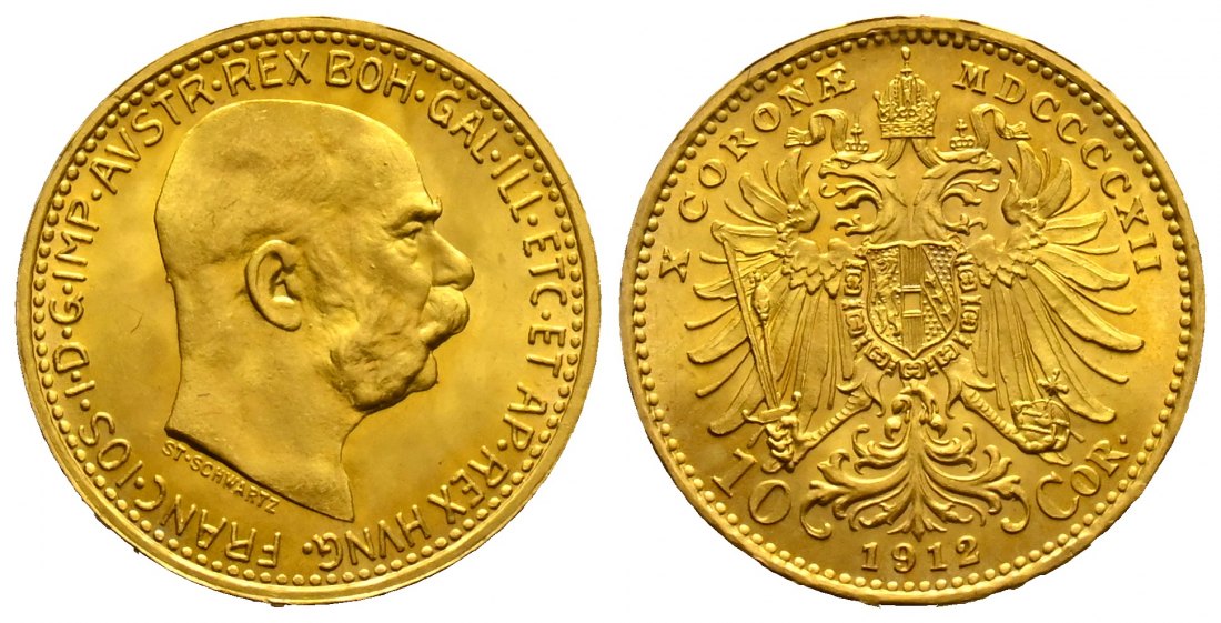 PEUS 1828 Österreich 3,05 g Feingold. Franz Joseph I. (1848 - 1916) 10 Kronen GOLD 1912 (off. NP) Stempelglanz