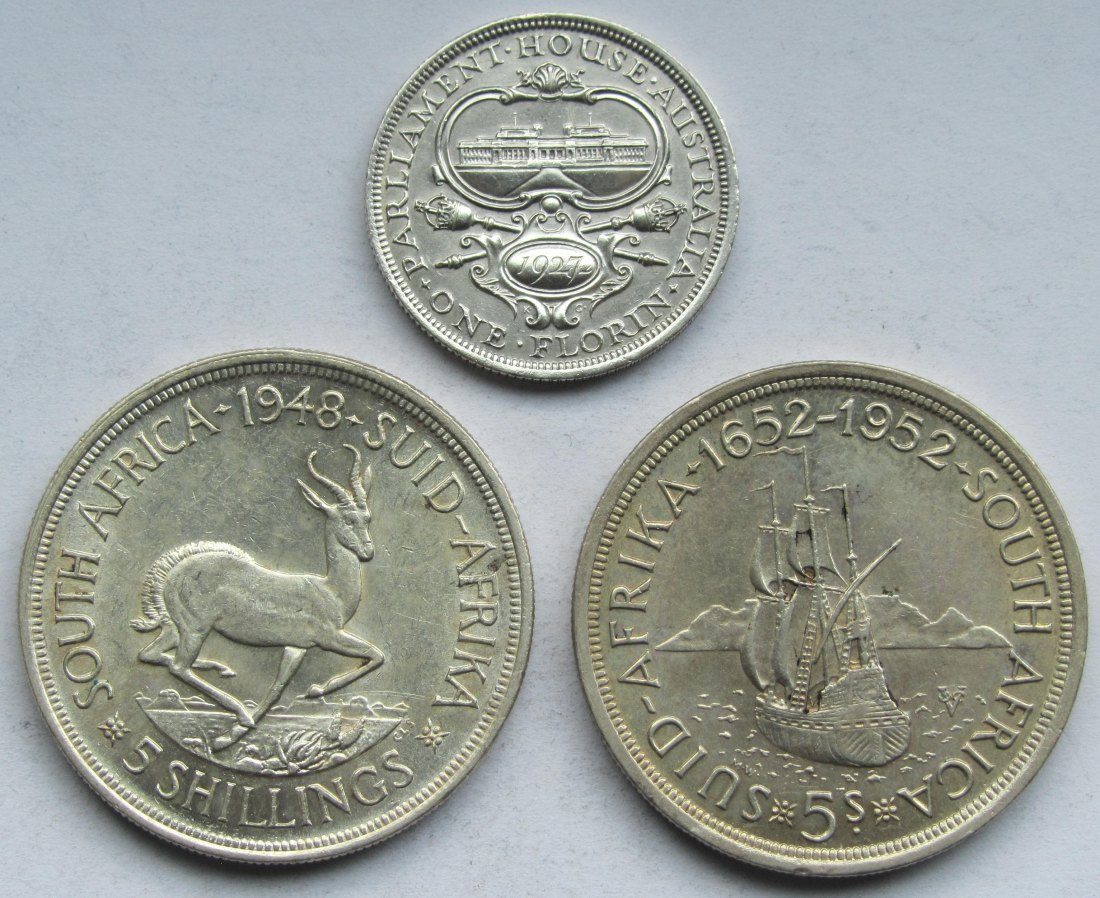  Australien/Südafrika: Lot aus drei Silbermünzen, zusammen 47,2 g Feinsilber   
