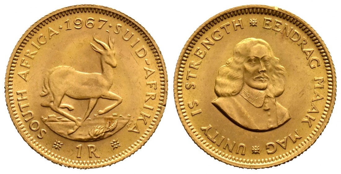 PEUS 1832 Südafrika 3,66 g Feingold 1 Rand GOLD 1967 Kl. Kratzer, Fast Stempelglanz