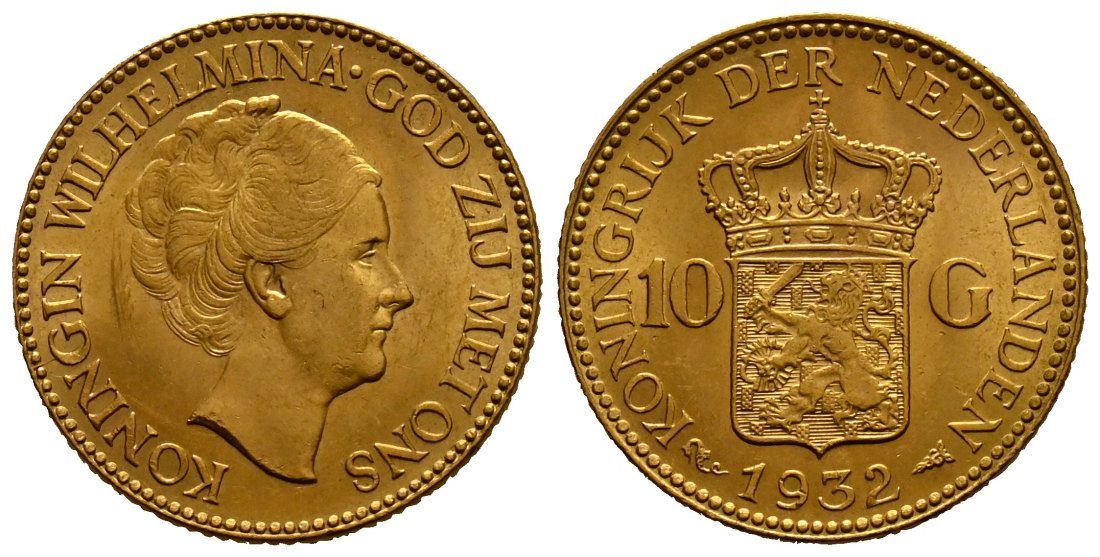 PEUS 1836 Niederlande 6,06 g Feingold. Wilhelmina (1890 - 1948) 10 Gulden GOLD 1932 Kl. Kratzer, Vorzüglich +