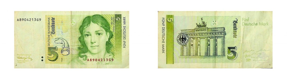  BRD 5 Mark Banknote Deutsche Bundesbank 1. August 1991 A-Serie   