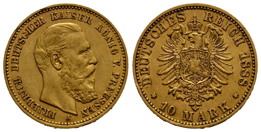 PEUS 1845 Kaiserreich - Preußen 3,58 g Feingold. Friedrich III. (09.03.- 15.06.1888) 10 Mark GOLD 1888 A Sehr schön