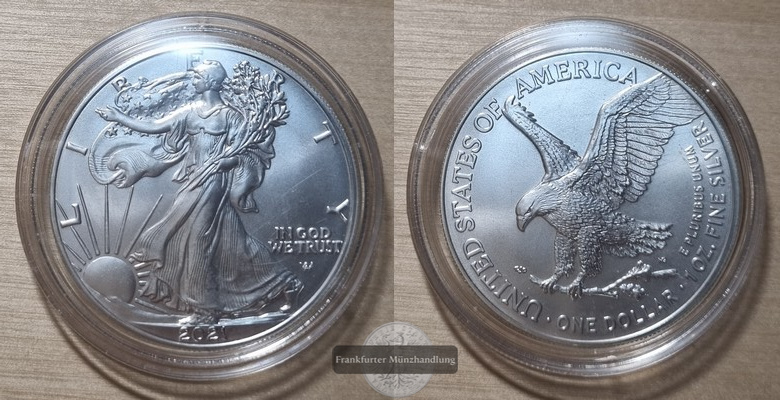  USA.  1 Dollar 2021 American Silver Eagle (Typ 2)   FM-Frankfurt     Feinsilber: 31,1g   