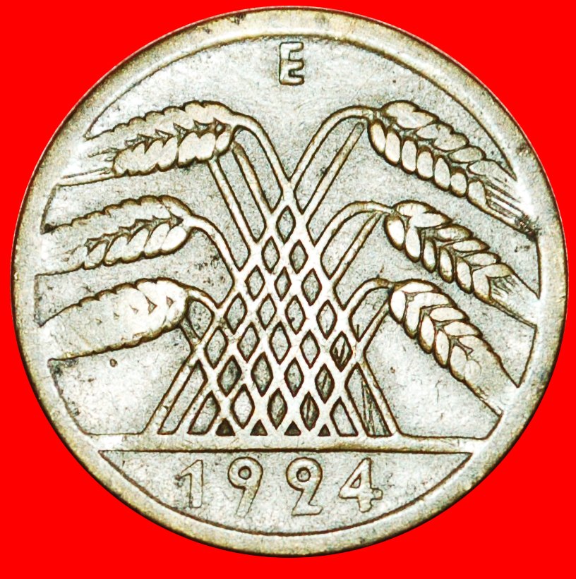  * PYRAMID OF WHEAT (1923-1925): GERMANY ★ 10 RENTENPFENNIG 1924E SAXONY! ★LOW START ★ NO RESERVE!   