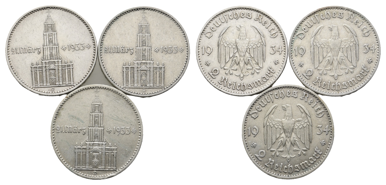  Deutsches Reich; 2 Mark (3 Stück) 1934   