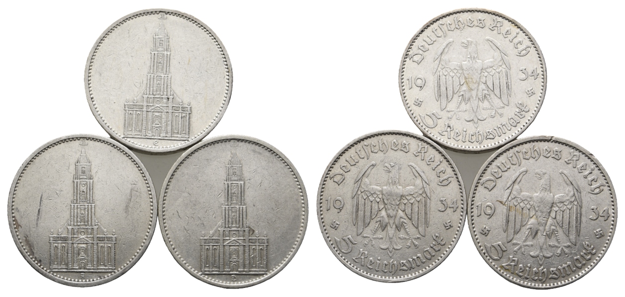  Deutsches Reich; 5 Mark (3 Stück) 1934   