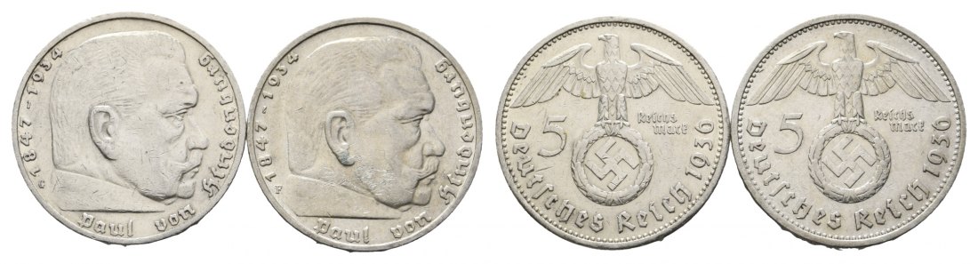  Deutsches Reich; 5 Mark (2 Stück) 1936   