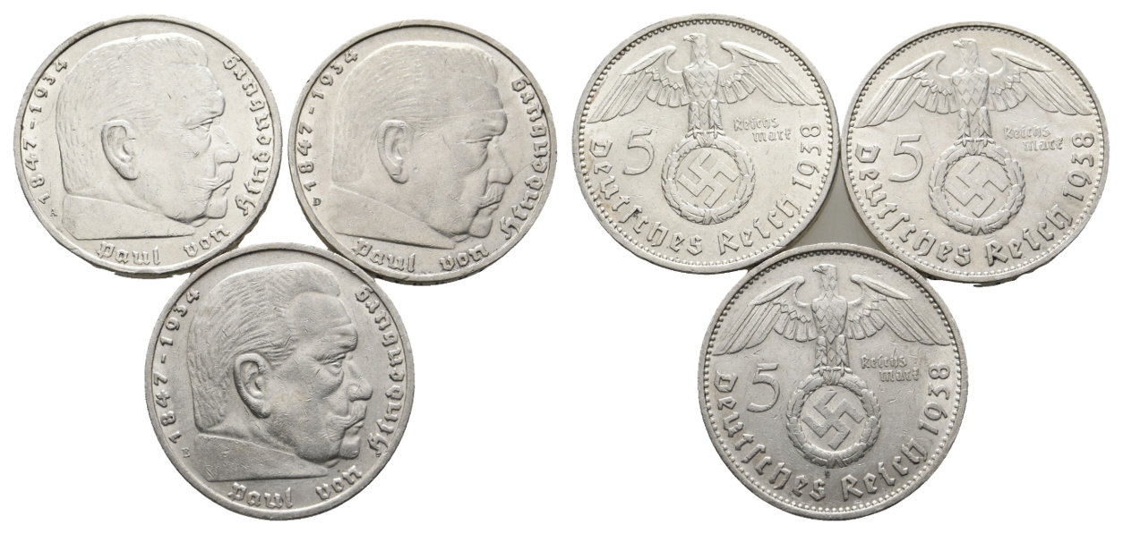  Deutsches Reich; 5 Mark (3 Stück) 1938   