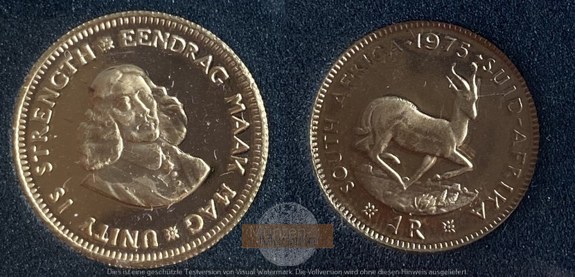 Südafrika  1 Rand MM-Frankfurt Feingold: 3,65g Springbock 1975 