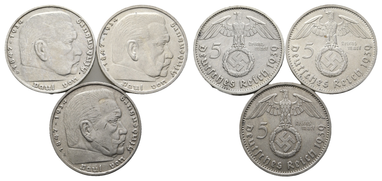  Deutsches Reich; 5 Mark (3 Stück) 1939   