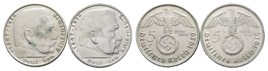  Deutsches Reich; 5 Mark (2 Stück) 1939   