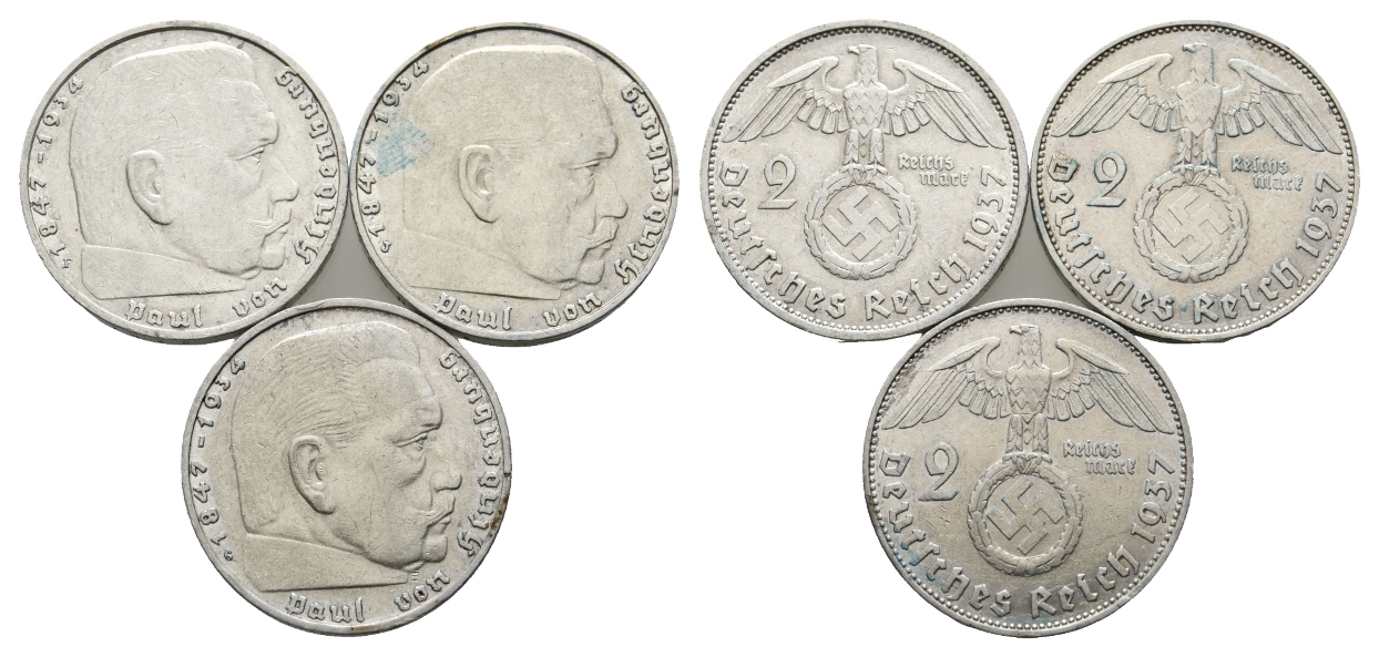  Deutsches Reich; 2 Mark (3 Stück) 1937   