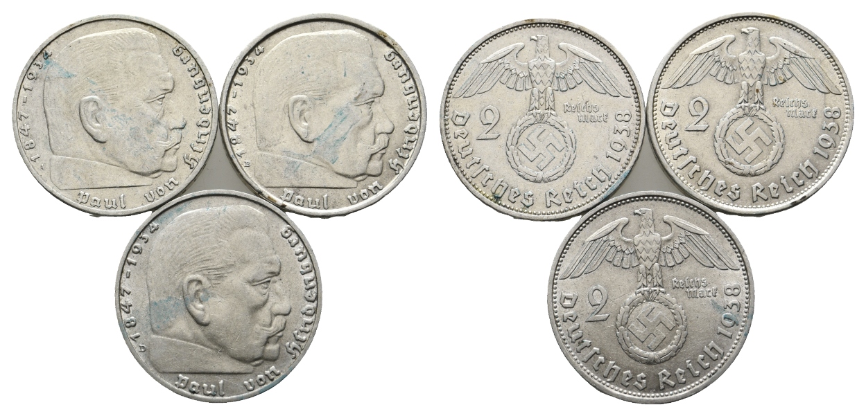  Deutsches Reich; 2 Mark (3 Stück) 1938   