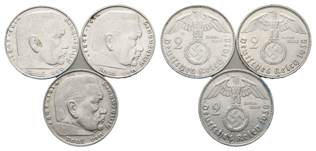  Deutsches Reich; 2 Mark (3 Stück) 1938   