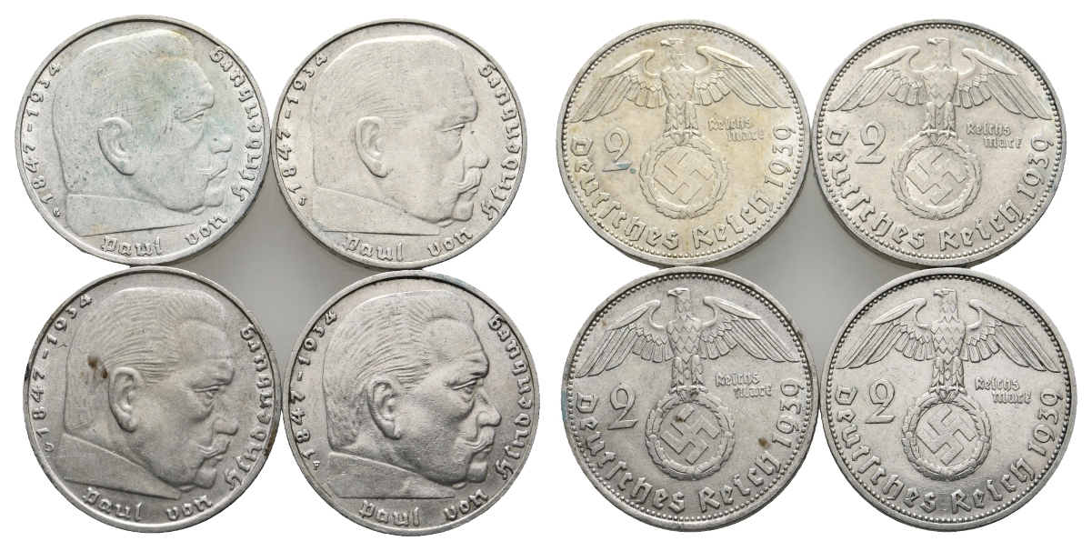  Deutsches Reich; 2 Mark (4 Stück) 1939   
