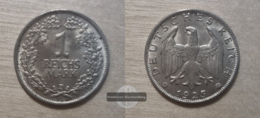  Deutschland, Weimarer Republik 1 Reichsmark  1925 D FM-Frankfurt Feinsilber: 2,5g   