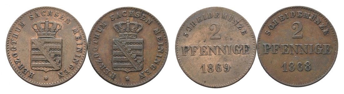  Sachsen-Meiningen; 2 Kleinmünzen 1869/1868   