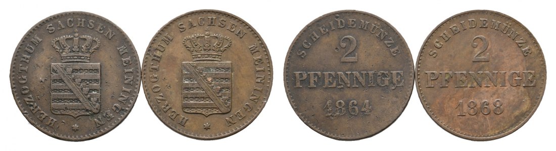  Sachsen-Meiningen; 2 Kleinmünzen 1864/1868   