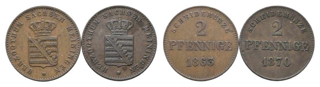  Sachsen-Meiningen; 2 Kleinmünzen 1863/1870   