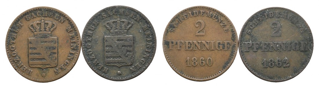  Sachsen-Meiningen; 2 Kleinmünzen 1860/1862   