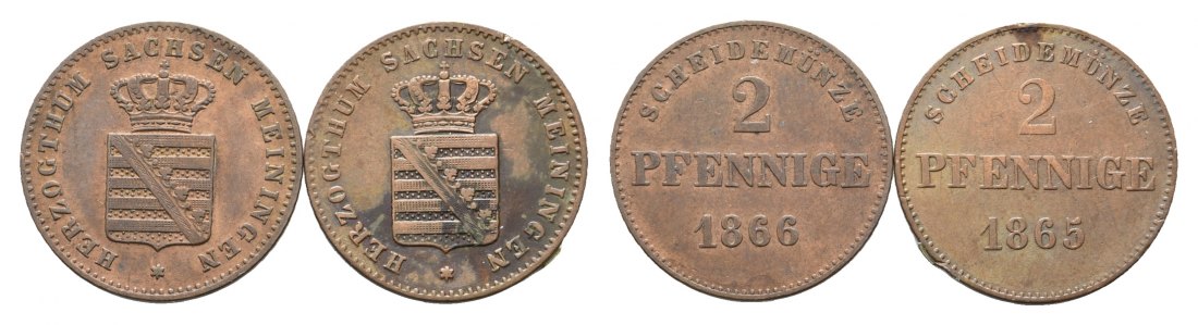  Sachsen-Meiningen; 2 Kleinmünzen 1866/1865   