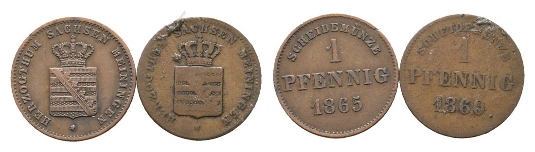  Sachsen-Meiningen; 2 Kleinmünzen 1865/1869   
