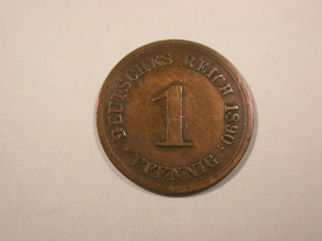  I5  KR  1 Pfennig 1890 F in ss+  Originalbilder   