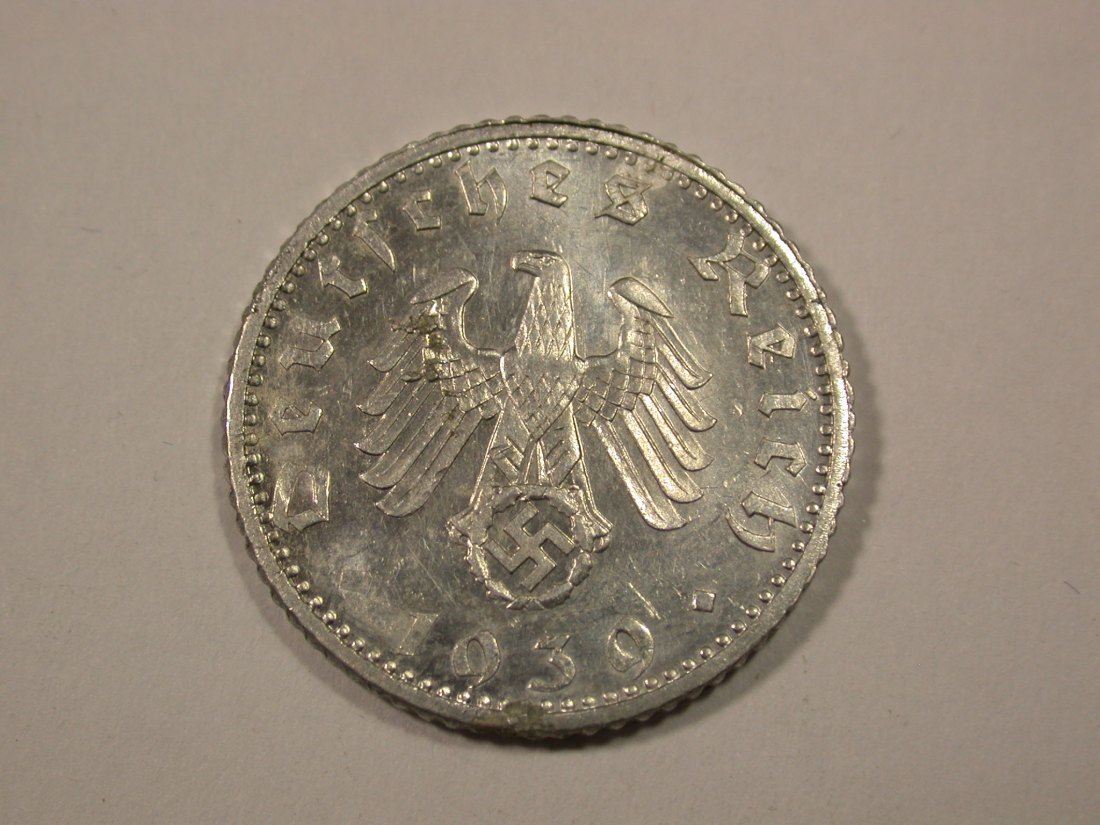  I5  3.Reich  50 Pfennig 1939 F in vz-st, leicht fleckig   Originalbilder   