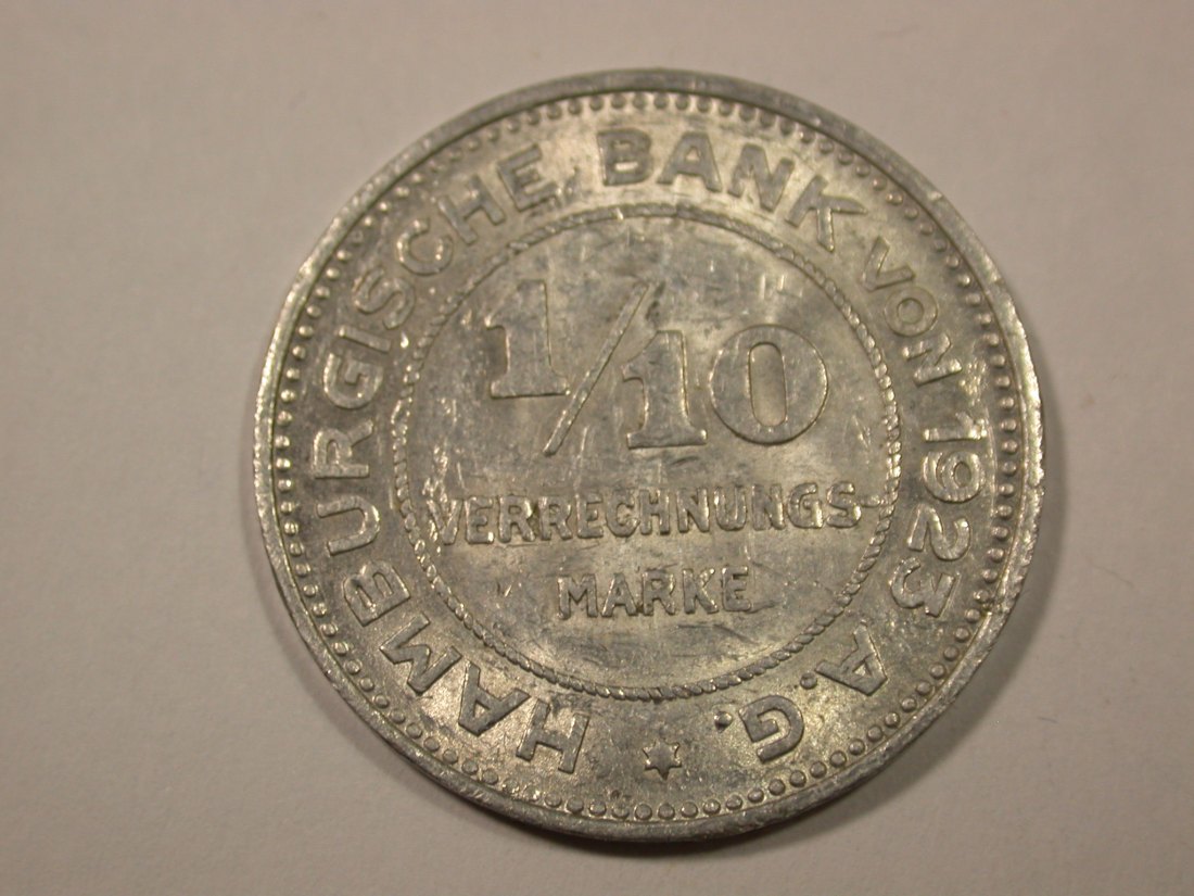 I5 Hamburger Bank 1923 1/10 Verrechnungsmark in ss+  Originalbilder   