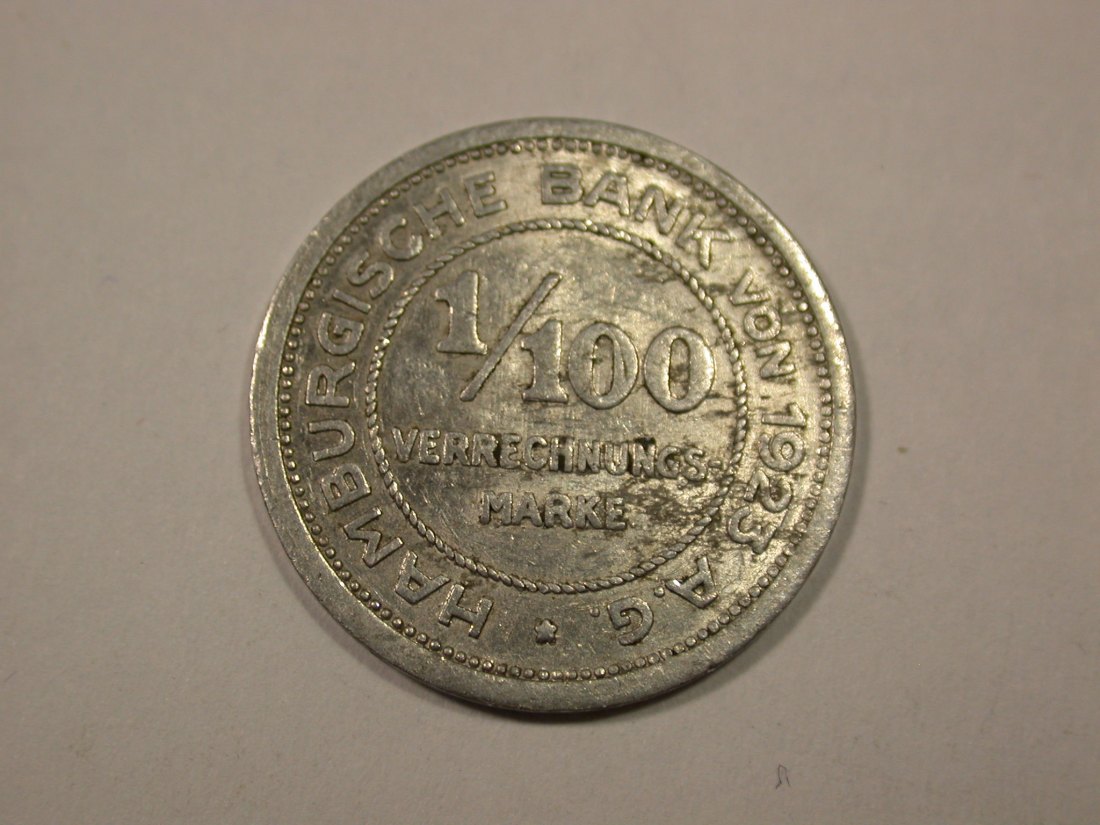  I5 Hamburger Bank 1923 1/100 Verrechnungsmark in ss  Originalbilder   