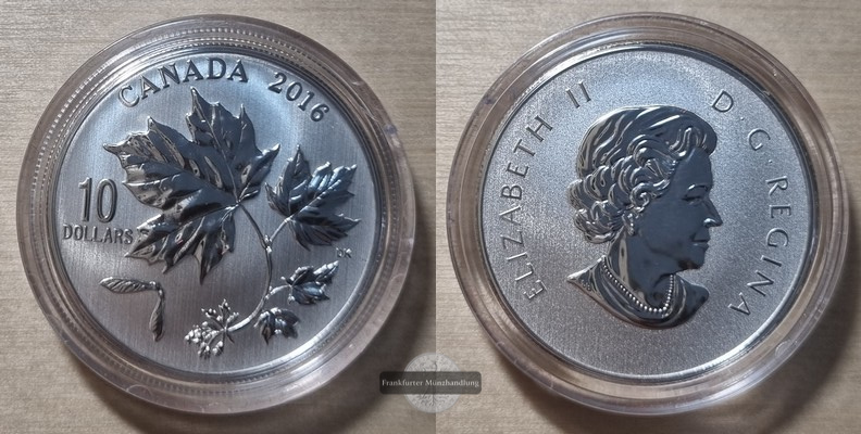  Kanada, 10 Dollar 2016 Ahorn Blätter  FM-Frankfurt  Feinsilber: 15,87g   