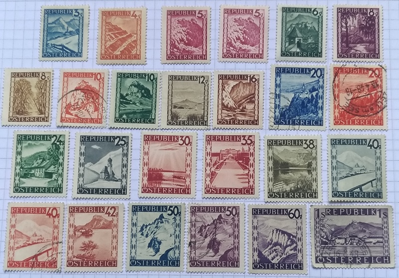  1945/1947-Österreich-Briefmarkenserie: Landschaften 1945/47 (25 Stk)   